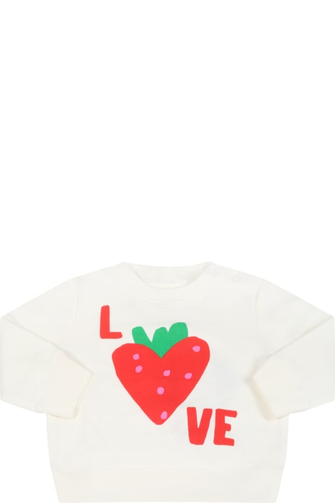Stella McCartney Kids Ivory Sweatshirt For Baby Girl With Strawberry - Pink