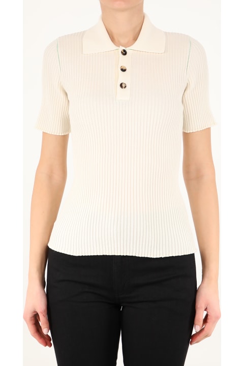 Bottega Veneta Ribbed White Polo Shirt - Brown