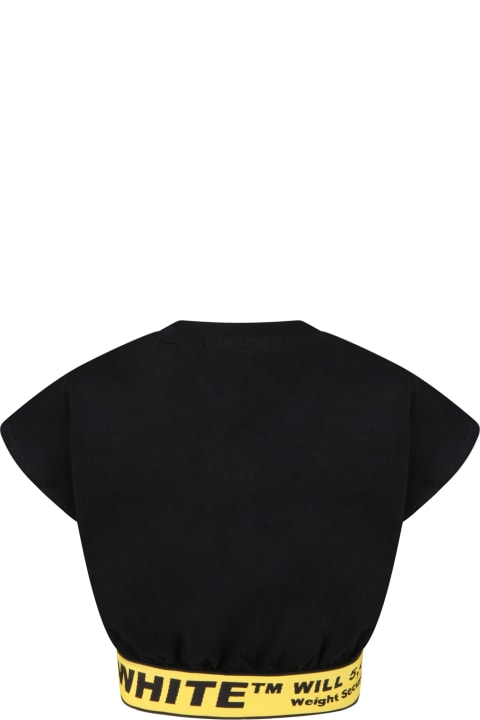 Off-White Black T-shirt For Girl With Logos - Giallo e Nero