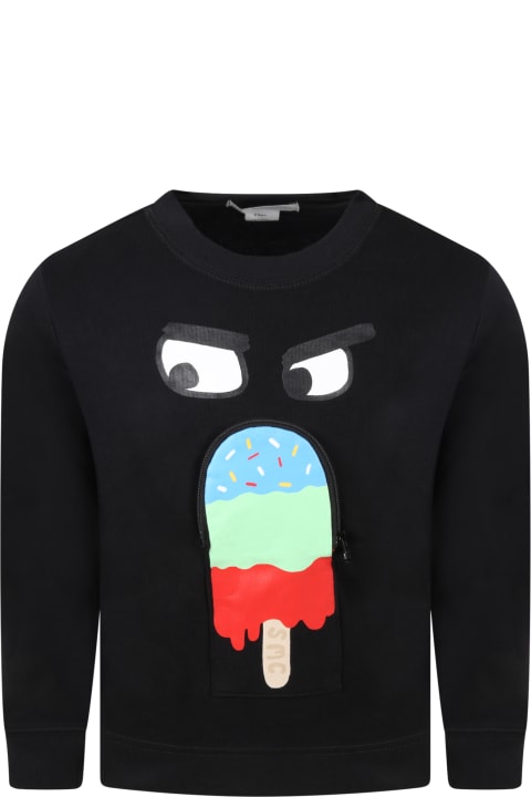 Stella McCartney Kids Black Sweatshirt For Boy With Ice Cream - Multicolor