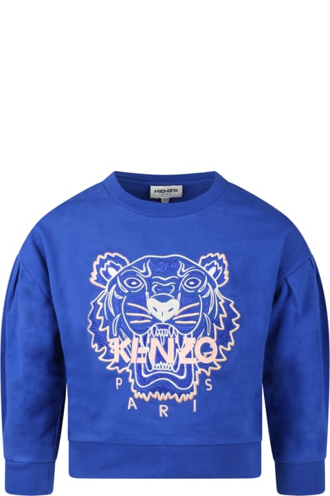 Kenzo Kids Blue Sweatshirt For Baby Girl With Tiger - Grigio