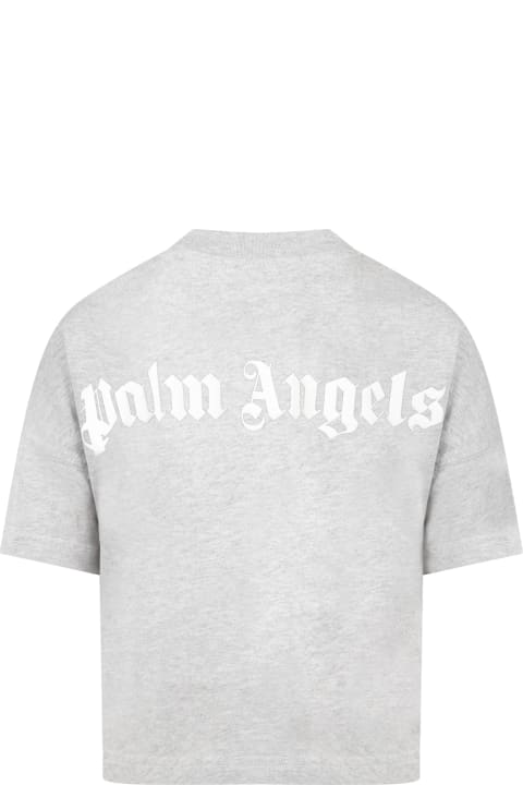 Palm Angels Grey T-shirt For Boy With White Logo - Blue