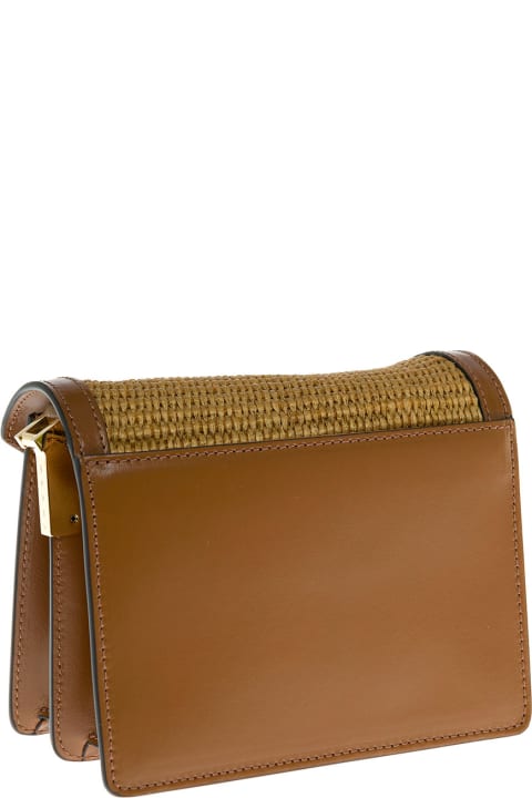 Marni Trunck Soft Leather And Raffia Crossbody Bag - MARRONE