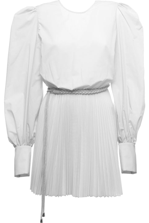 White Pleated Dress With Belt