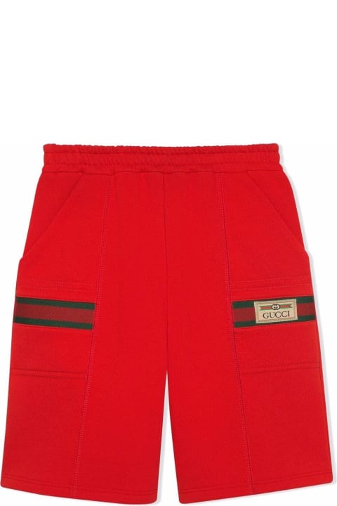 Gucci Red Felted Cotton Jersey Shorts - White Multicolor