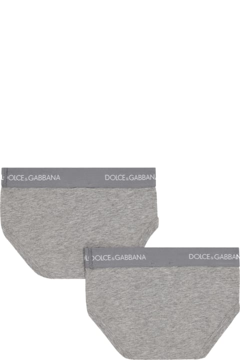 Bi-pack Briefs In Jersey With Logoed Elastic
