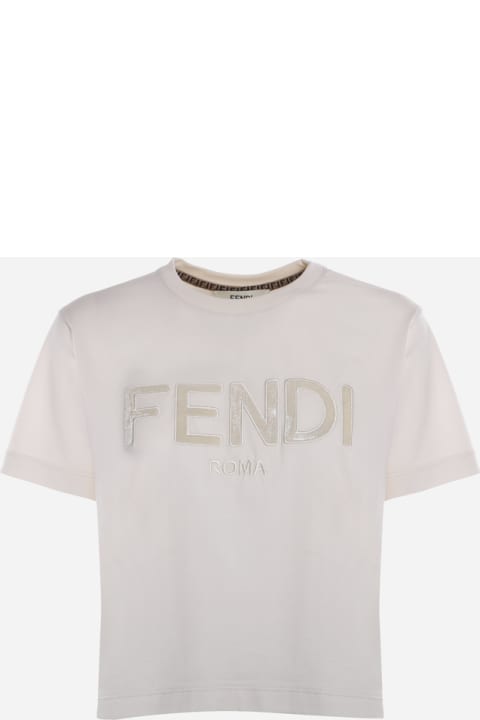 Fendi Cotton T-shirt With Velvet Logo Lettering - White