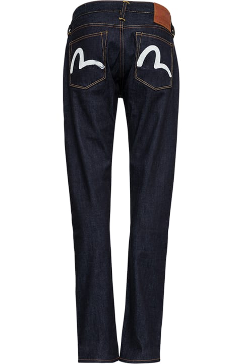 Evisu Blue Denim Jeans With Logo Print - Nero