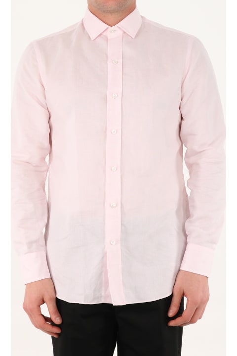 Salvatore Piccolo Pink Shirt With Open Collar - White