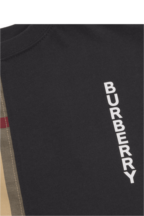 Burberry Black Cotton Onesie With Vintage Check Insert - Beige