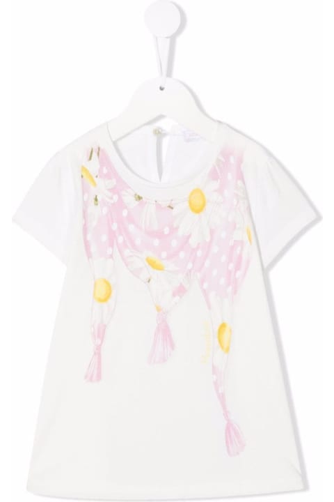 Monnalisa Maxi Cotton T-shirt With Floral Print - Beige