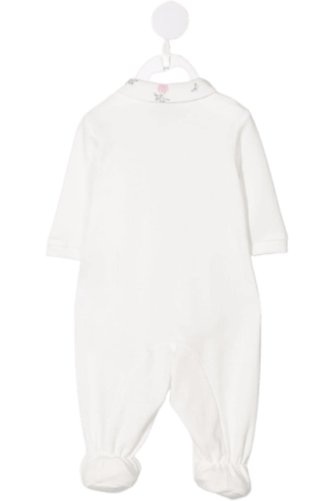 Monnalisa White Cotton Suit With Teddy Bear Print - Panna