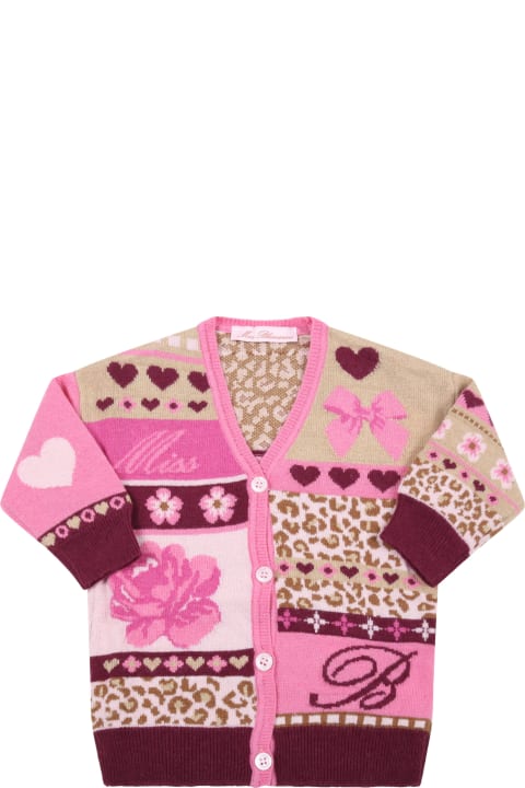 Multicolor Cardigan For Baby Girl With Hearts