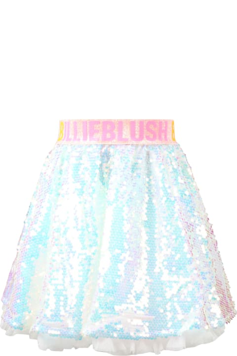 Light-blue Skirt For Girl With Logo Et Sequins