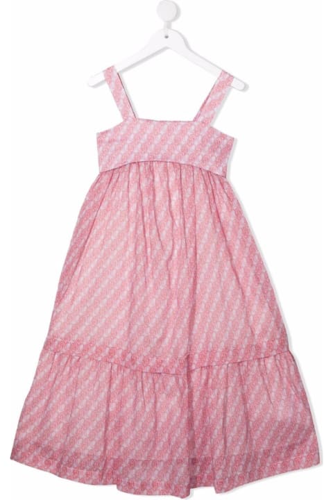 Chloé Girl's Pink Printed Cotton Dress With Bow Detail