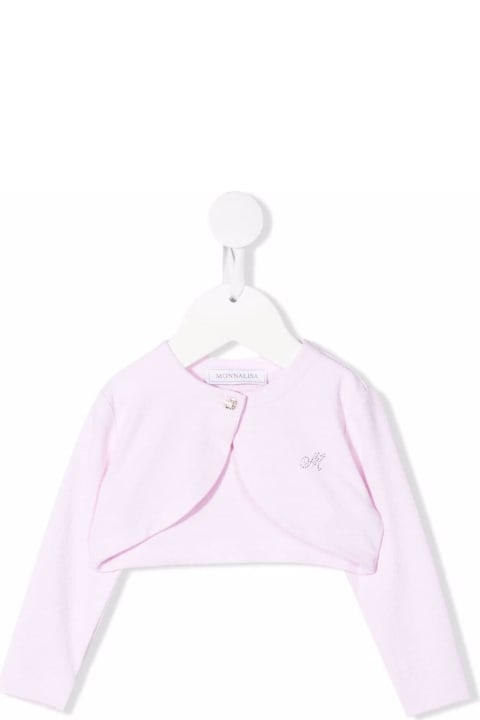Monnalisa Pink Cropped  Viscose Blend  Cardigan  With Logo - Bianco