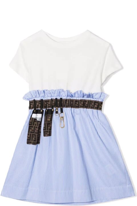 Fendi White Cotton Dress - Azzurro