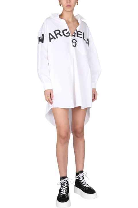 MM6 Maison Margiela Shirt Dress With Logo Print - Black