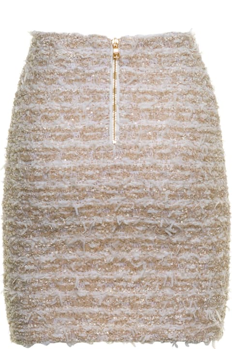Balmain Tweed Skirt With Lamé Inserts - Cream