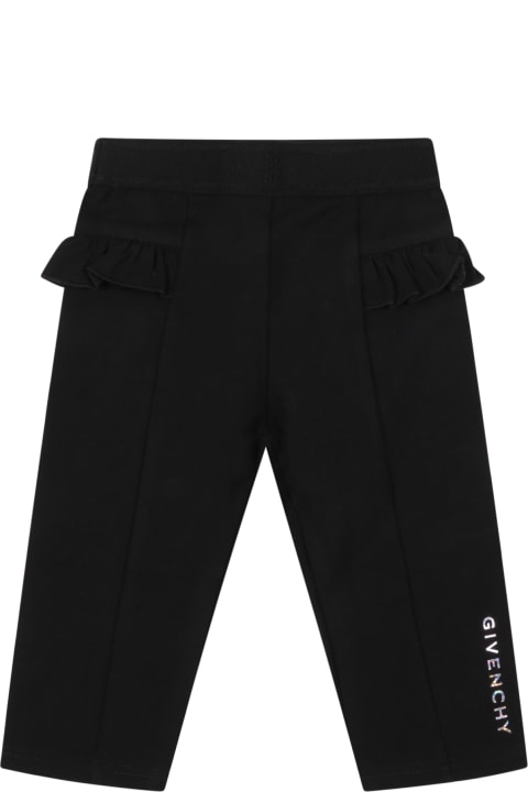 Givenchy Black Trousers For Baby Girl With Riffles Et Logo - Black/white