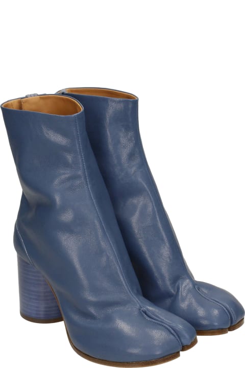 Tabi High Heels Ankle Boots In Blue Leather