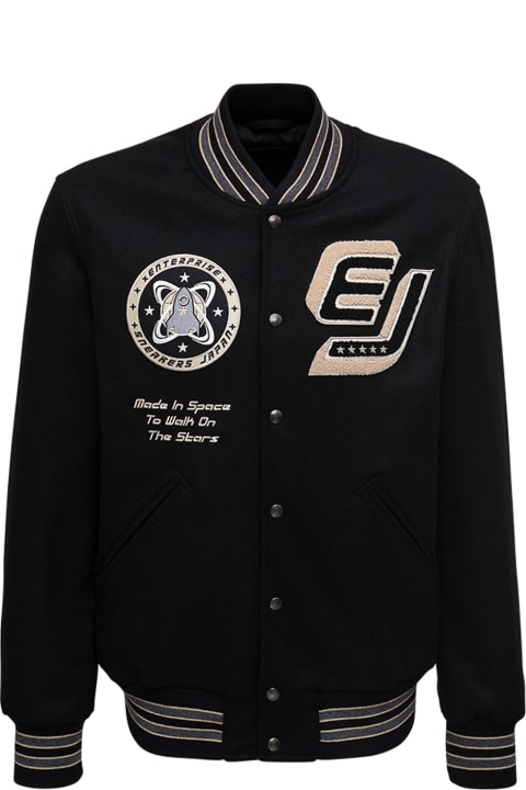 Enterprise Japan Wool Bomber Jacket With Patch - Grey