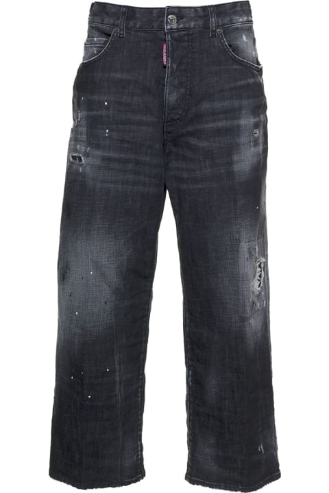Dsquared2 Grey Denim Jeans With Ripped Inserts - Dark green