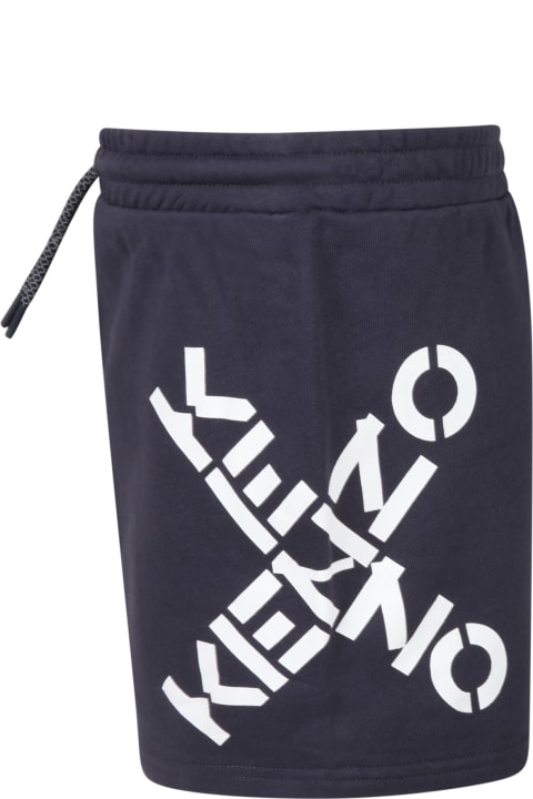 Kenzo Kids Grey Skirt For Girl With Logos - Blu