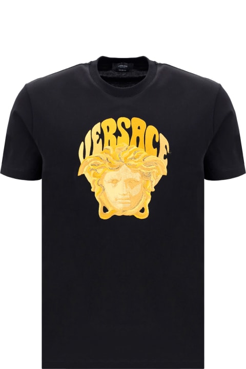 Versace Medusa-embroidered Cotton T-shirt - Nero oro