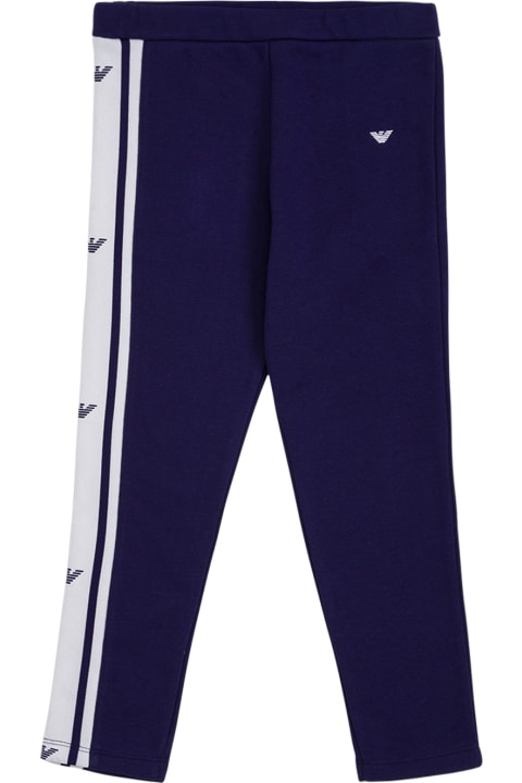 Emporio Armani Blue Cotton Jogger With Contrast Side Bands - Blu