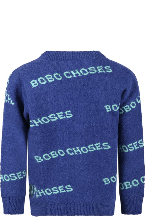 Blue Cardigan For Kids With Logos