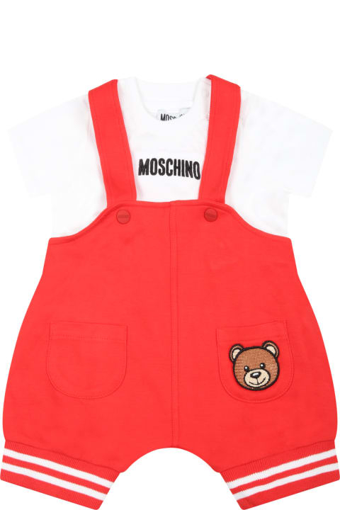 Moschino Multicolor Set For Baby Boy With Teddy Bear - Red