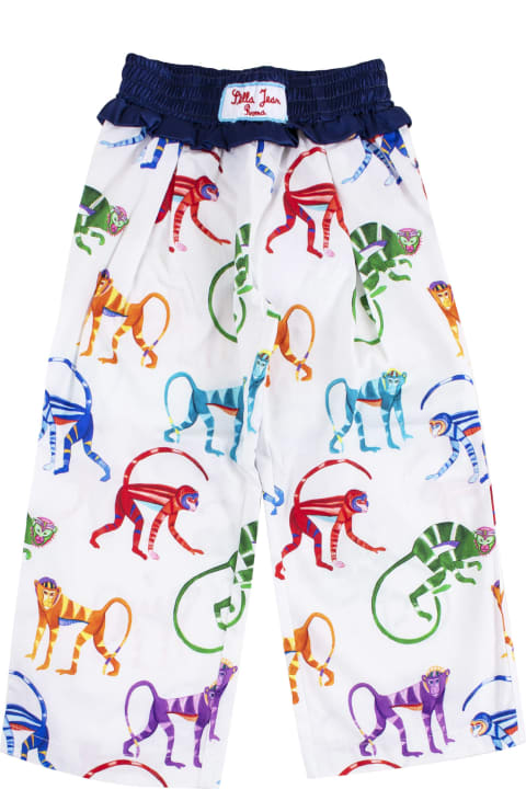 Girl's Pants In Cotton Printed With Monkeys