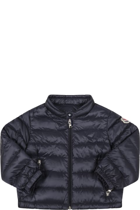 Moncler Blue "acorus" Jacket For Baby Boy With Patch Logo - White