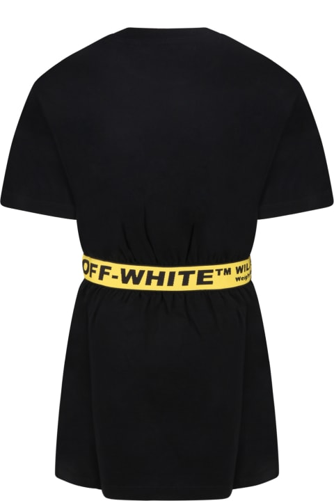 Off-White Black Dress For Girl With Logos - Multicolor