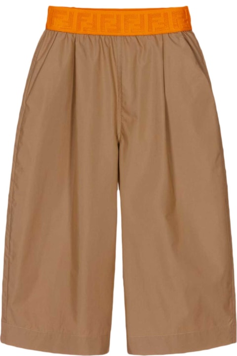 Fendi Beige Trousers With Orange Logo Band - Bianco