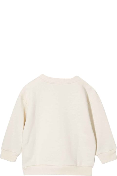 White Sweatshirt With Multicolor Frontal Press, Round Neck And Long Sleeve