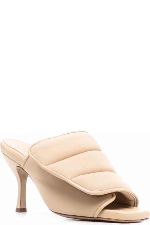 Beige Leather Padded Mules