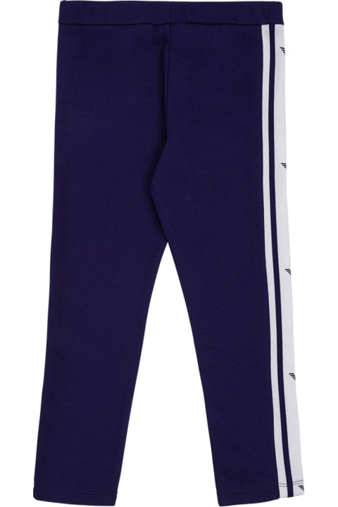 Emporio Armani Blue Cotton Jogger With Contrast Side Bands - Blu