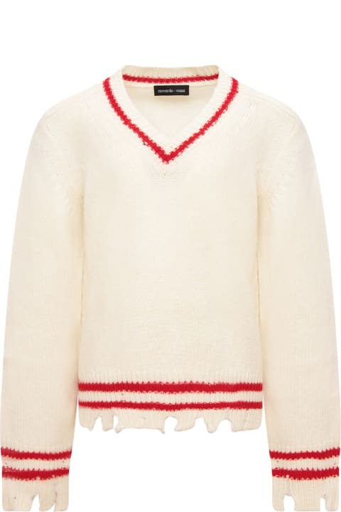 Ivory Sweater With Red Details