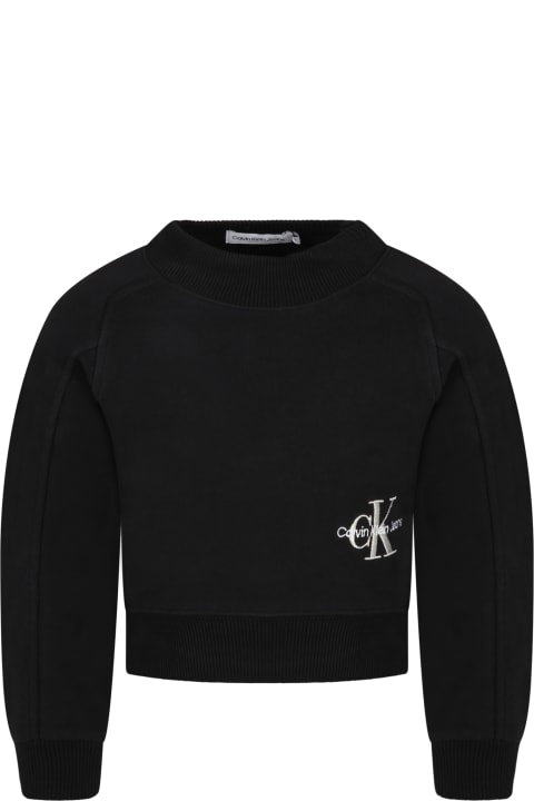 Black Sweatshirt For Girl With Silver Logo