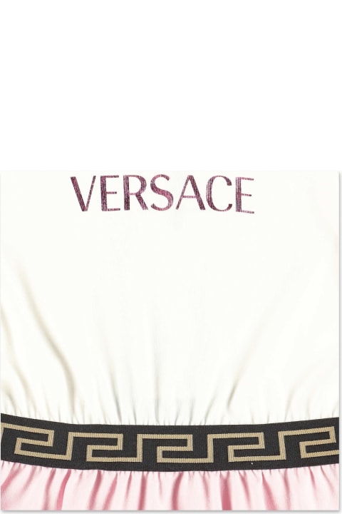 Versace Abito Bianco In Jersey Di Cotone Con Coulotte - Bianco e Oro