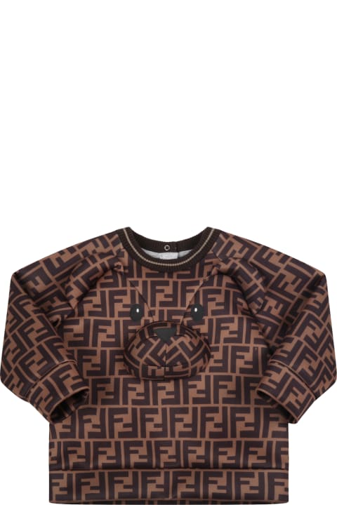 Fendi Brown Sweatshirt For Baby Kids With Bear - Azzurro
