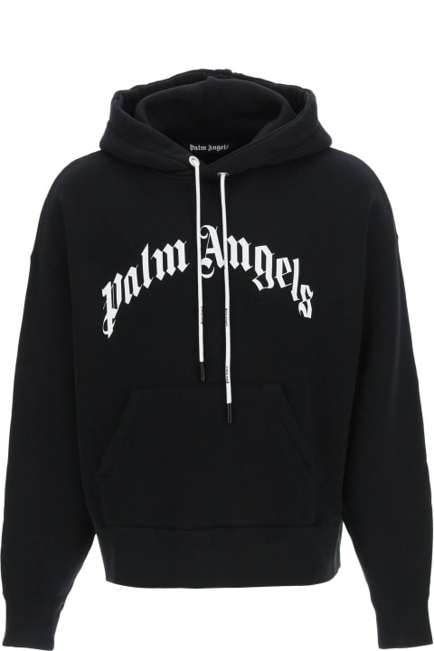 Palm Angels Curved Logo Hoodie - Navy Blue/White