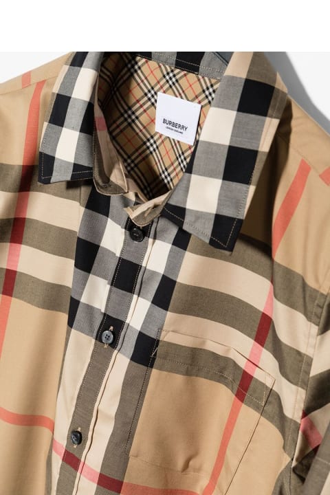 Burberry Beige Cotton Shirt With Vintage Check Print - Bordo