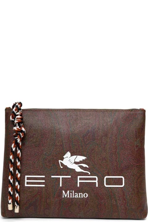 Etro Paisley Handbag With Logo Print - Brown