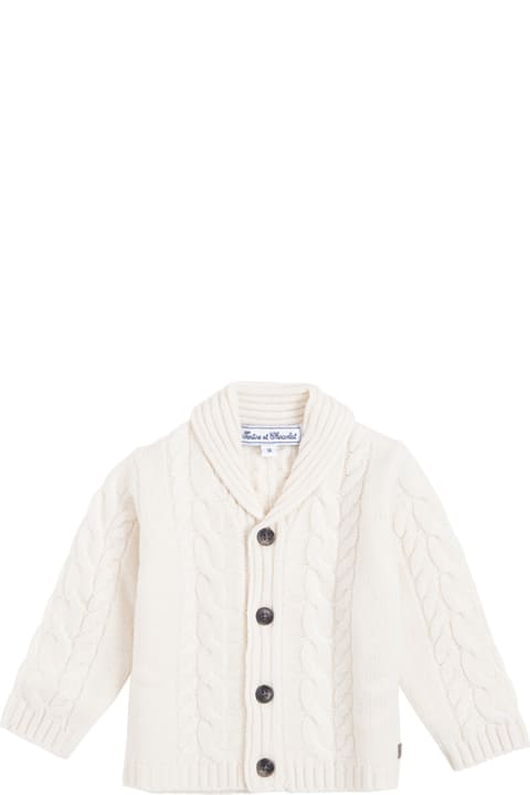 Tartine et Chocolat White Cardigan In Woven Wool With Buttons - Blu