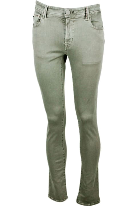 Leonardo Slim Trousers In 5-pocket Stretch Cotton Gabardine With Sartorial Stitching