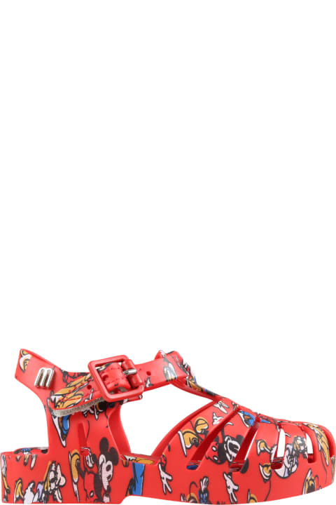 Melissa Red Sandals For Kids With Disney Characters - Multicolor