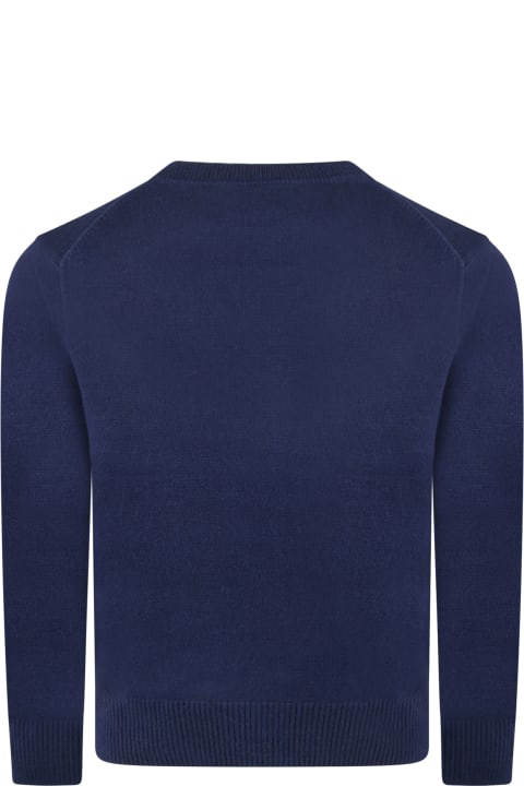 Ralph Lauren Blue Sweater For Boy With Pony Logo - White